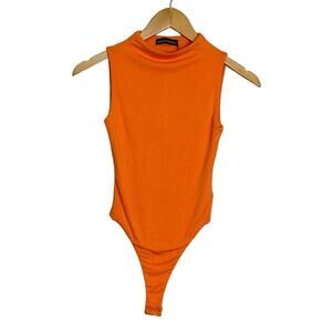 Naked Wardrobe Sleeveless Bodycon Mock Neck Orange Peel  Body Suit NEW Size S